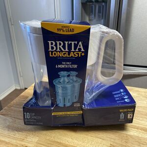 Brita Longlast 10 Cup Water Filter System Pitcher W/ Bonus 2 Pack Filters